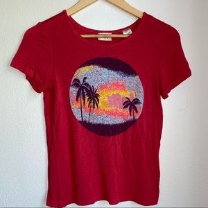 Red T-Shirt With Sunset Design